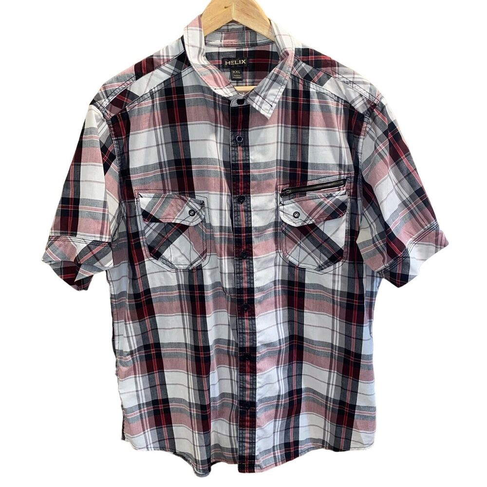 Helix Shirt Men's XXL Short Sleeve Pockets Red Black White Western Rodeo